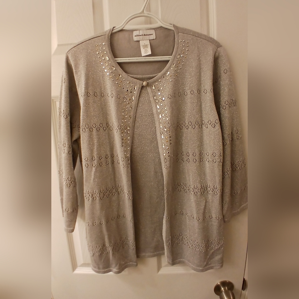 Alfred Dunner Faux Layered Metallic Sweater – Size Small